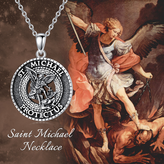 Sterling Silver Saint Michael Pendant Necklace with Engraved Words-3