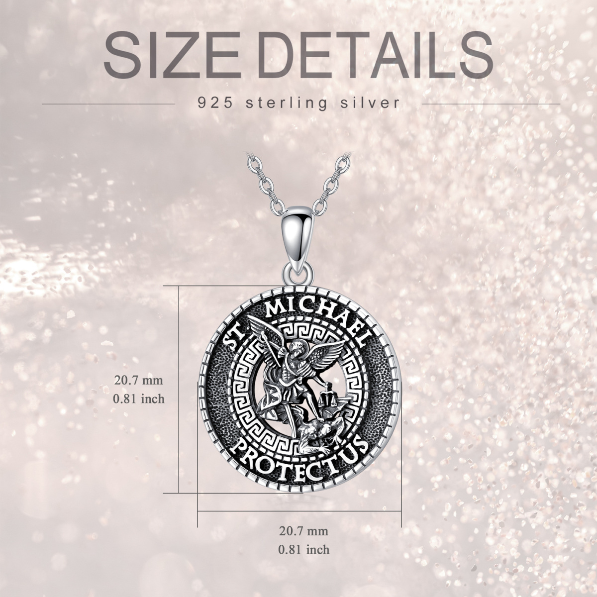 Sterling Silver Saint Michael Pendant Necklace with Engraved Words-6