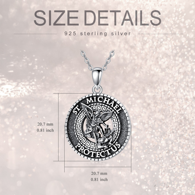 Sterling Silver Saint Michael Pendant Necklace with Engraved Words-5