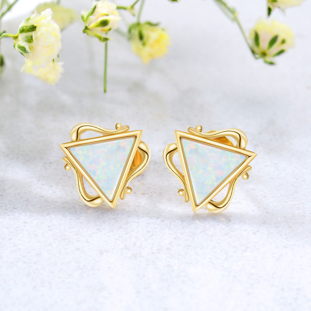 14K Gold Opal Triangle Stud Earrings-2