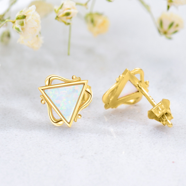 14K Gold Opal Triangle Stud Earrings-4