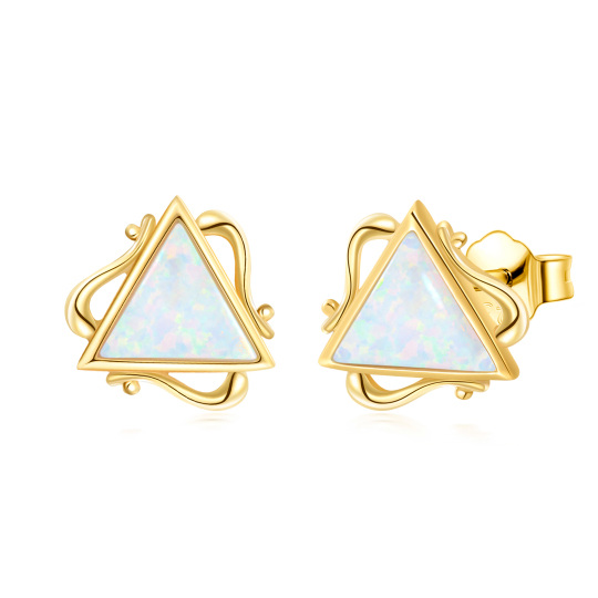 14K Gold Opal Triangle Stud Earrings