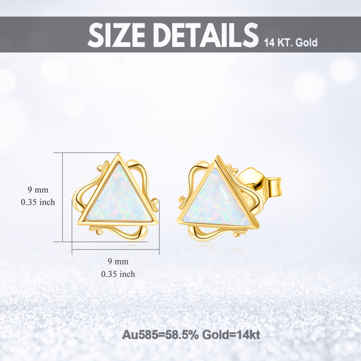 14K Gold Opal Triangle Stud Earrings-5