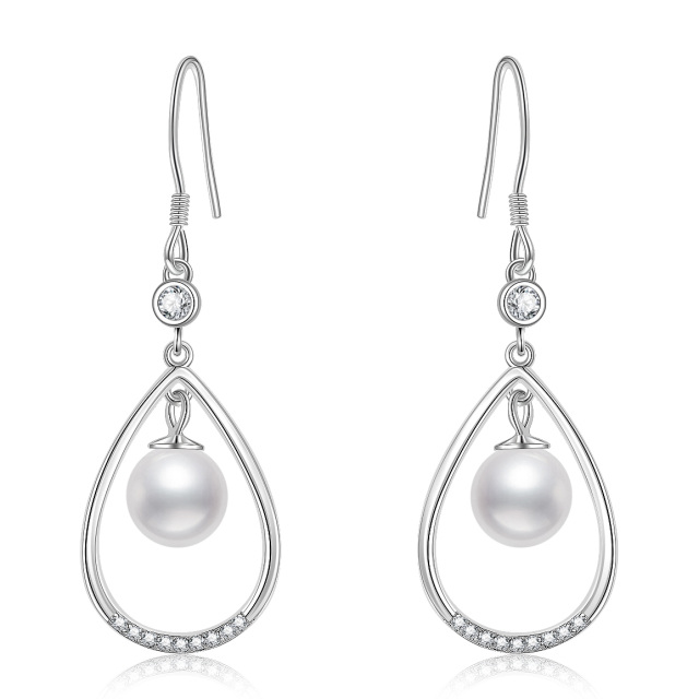 Boucles d'oreilles pendantes en forme de larme et de perle pour femme en argent sterling 925-0