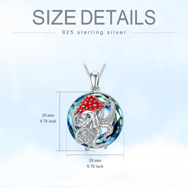 Sterling Silver Round Octopus & Mushroom Crystal Pendant Necklace-5