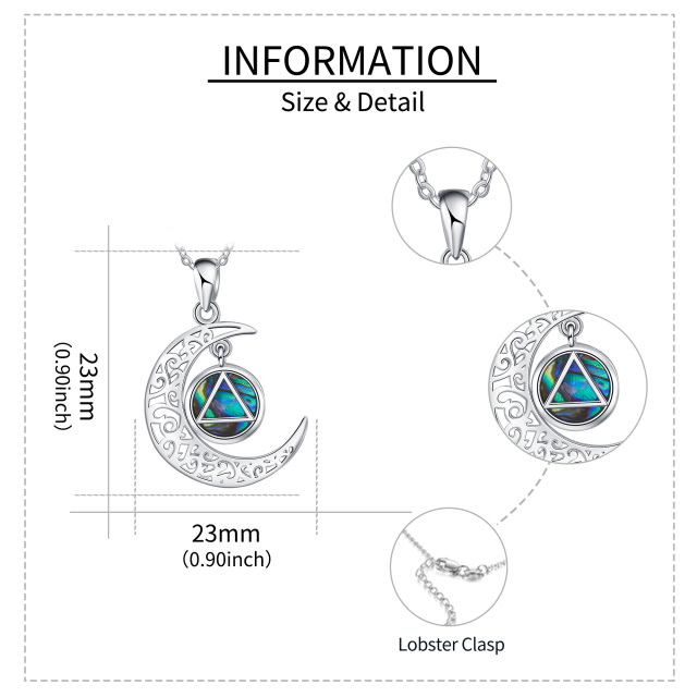 Sterling Silver Circular Shaped Abalone Shellfish Moon & Triforce Pendant Necklace-4