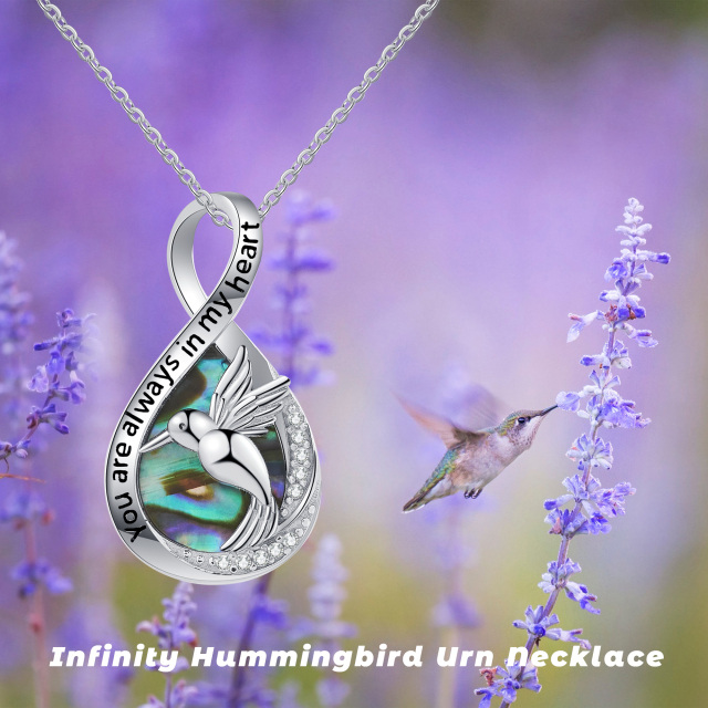 Sterling Silver Abalone Shellfish Hummingbird & Infinity Symbol Pendant Necklace-2