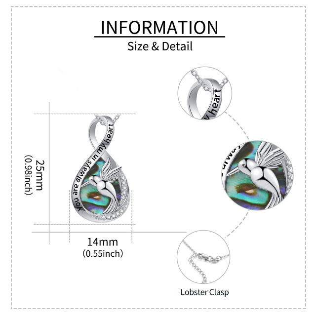 Sterling Silver Abalone Shellfish Hummingbird & Infinity Symbol Pendant Necklace-3