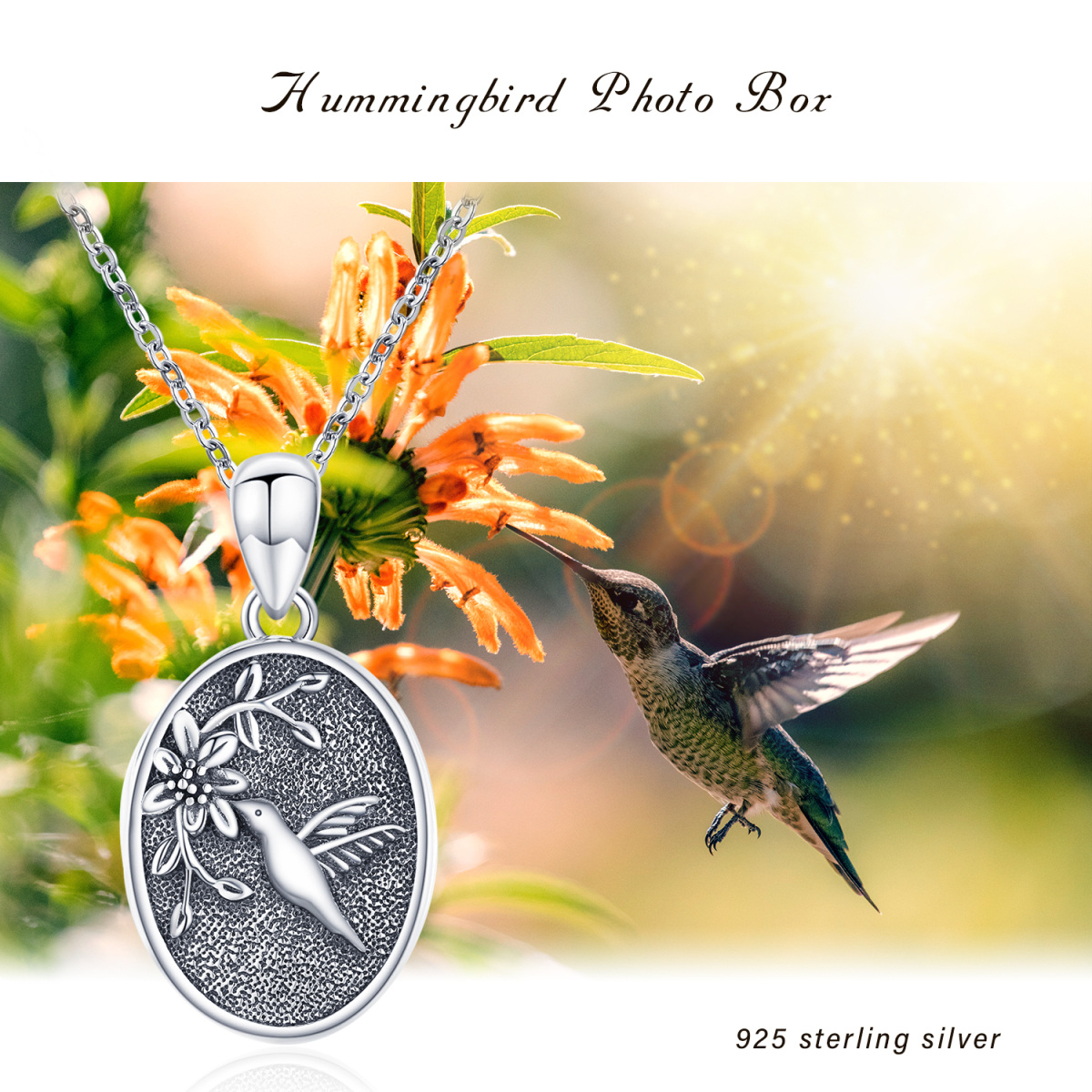 Sterling Silber zweifarbiger Kolibri-Anhänger Halskette-7