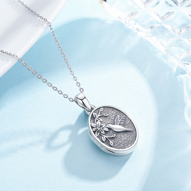 Medalhão de beija-flor de prata esterlina 925 que contém colar com pingente de fotos-3