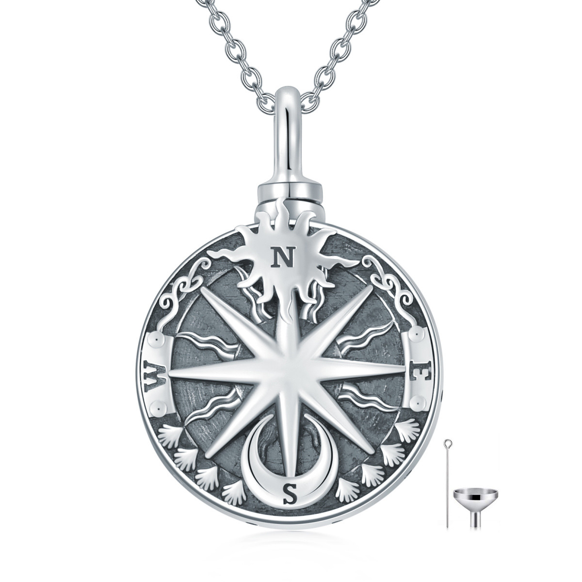 Sterling Silver Compass Sun & Moon Urn Necklace for Ashes-1