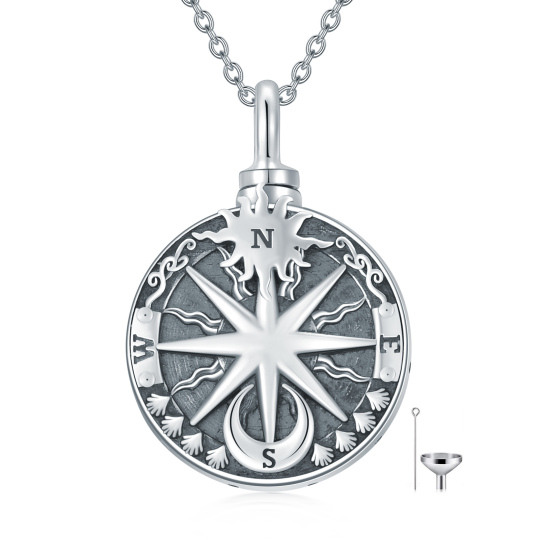 Sterling Silver Compass Sun & Moon Urn Necklace for Ashes