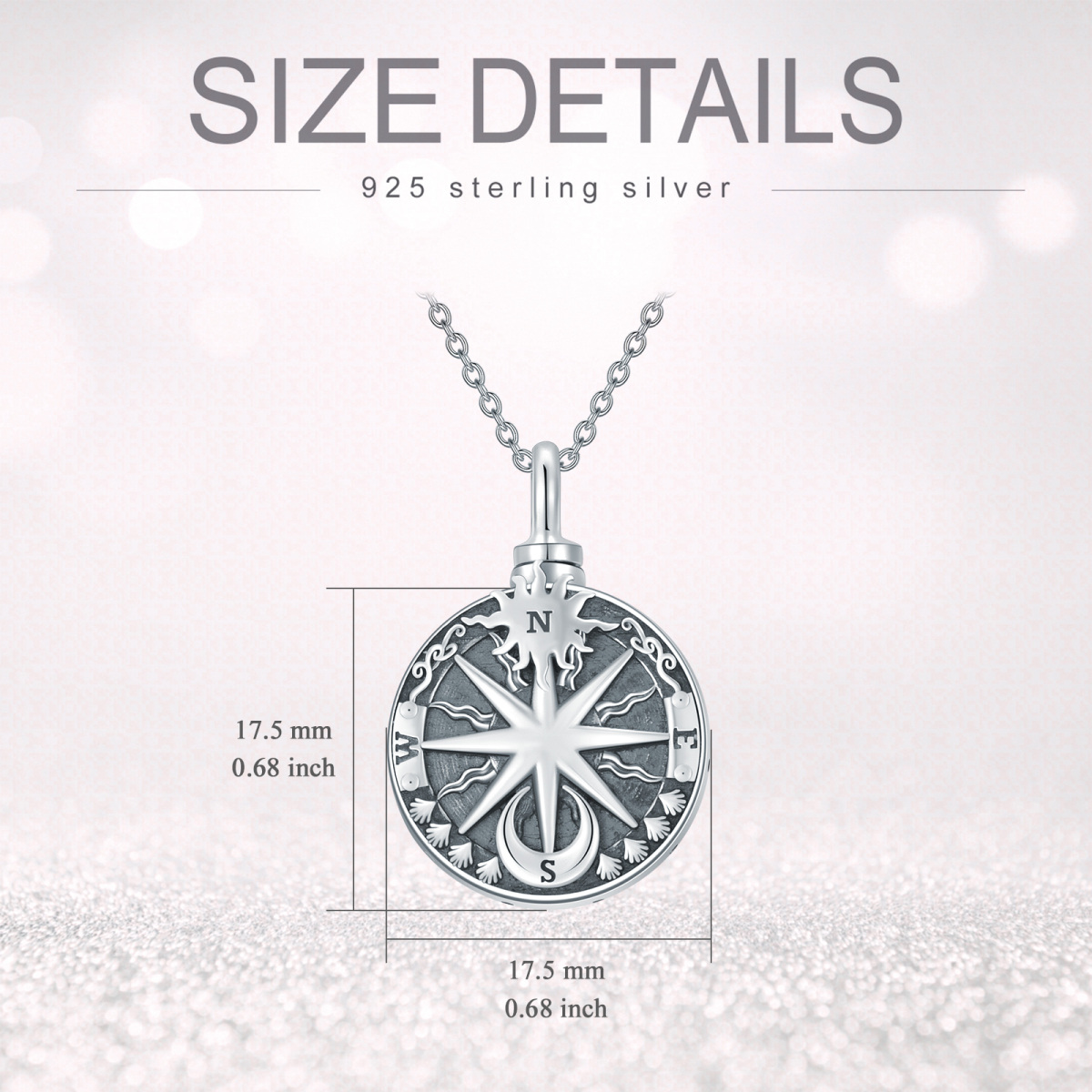 Sterling Silver Compass Sun & Moon Urn Necklace for Ashes-6