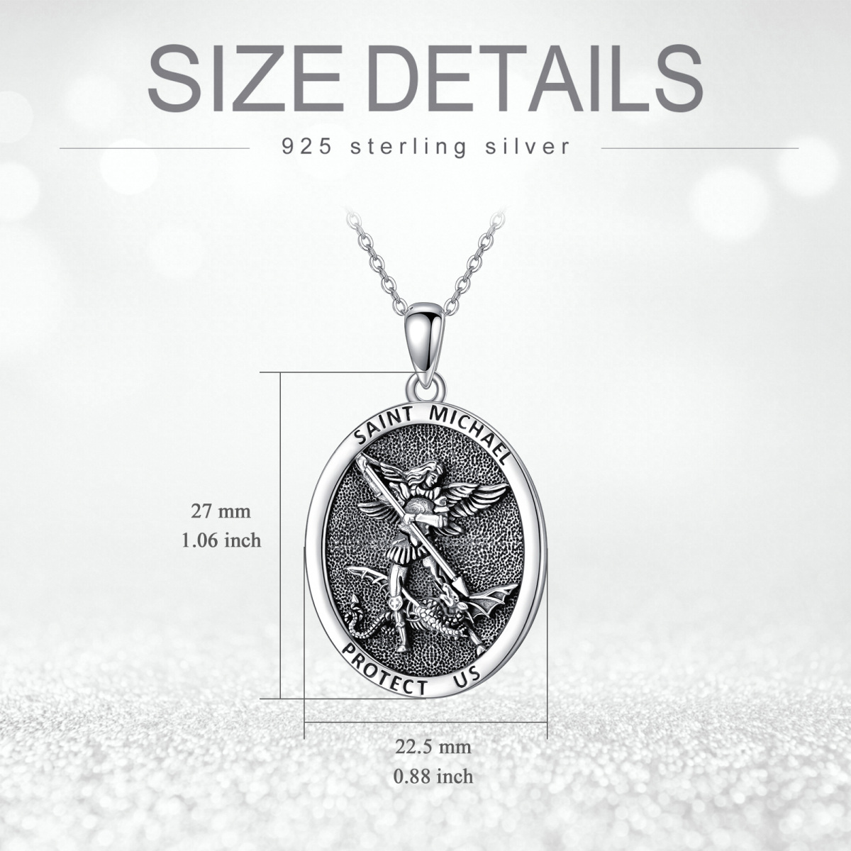 Sterling Silver Saint Michael Oval Shaped Pendant Necklace with Engraved Word for Men-6