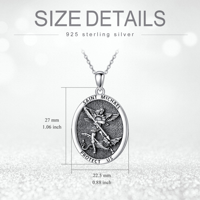 Sterling Silver Saint Michael Oval Shaped Pendant Necklace with Engraved Word for Men-5