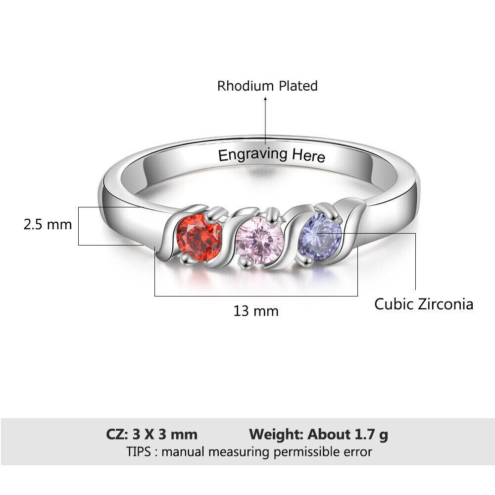 Sterling Silver with Rose Gold Plated Circular Shaped Cubic Zirconia Personalized Birthstone & Personalized Engraving Birthstone Ring-8