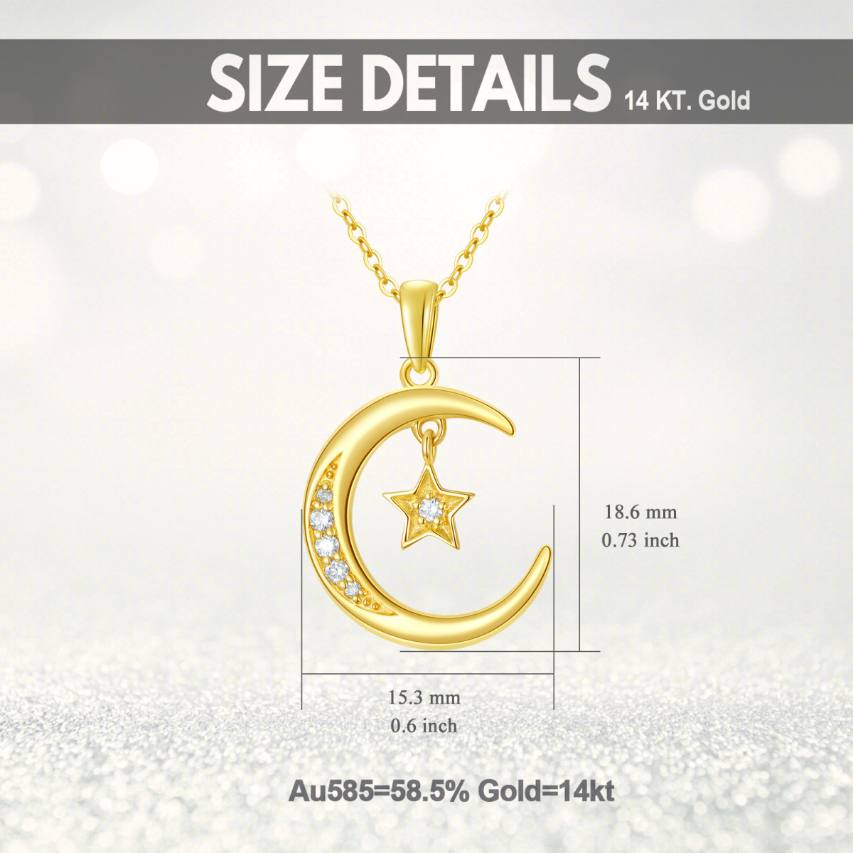 14K Gold Diamond Moon & Star Pendant Necklace-6