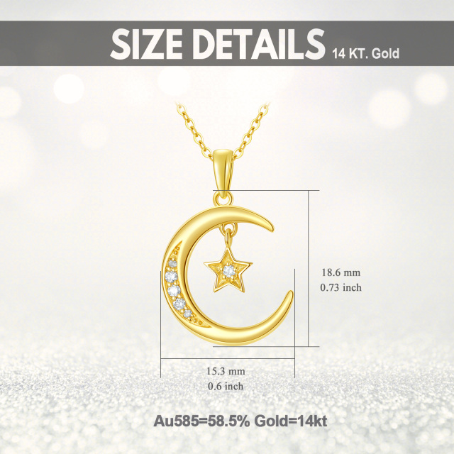 14K Gold Diamond Moon & Star Pendant Necklace-5