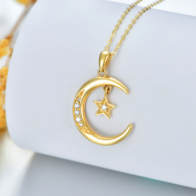 14K Gold Diamond Moon & Star Pendant Necklace-4