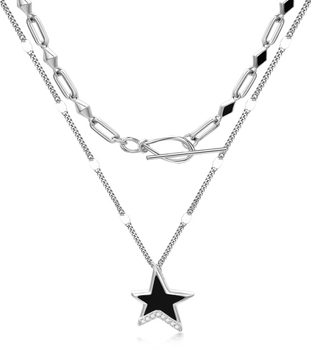 Sterling Silver Agate Stars Layered Necklace-0