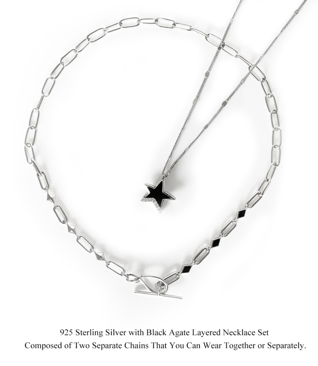 Sterling Silver Agate Stars Layered Necklace-3