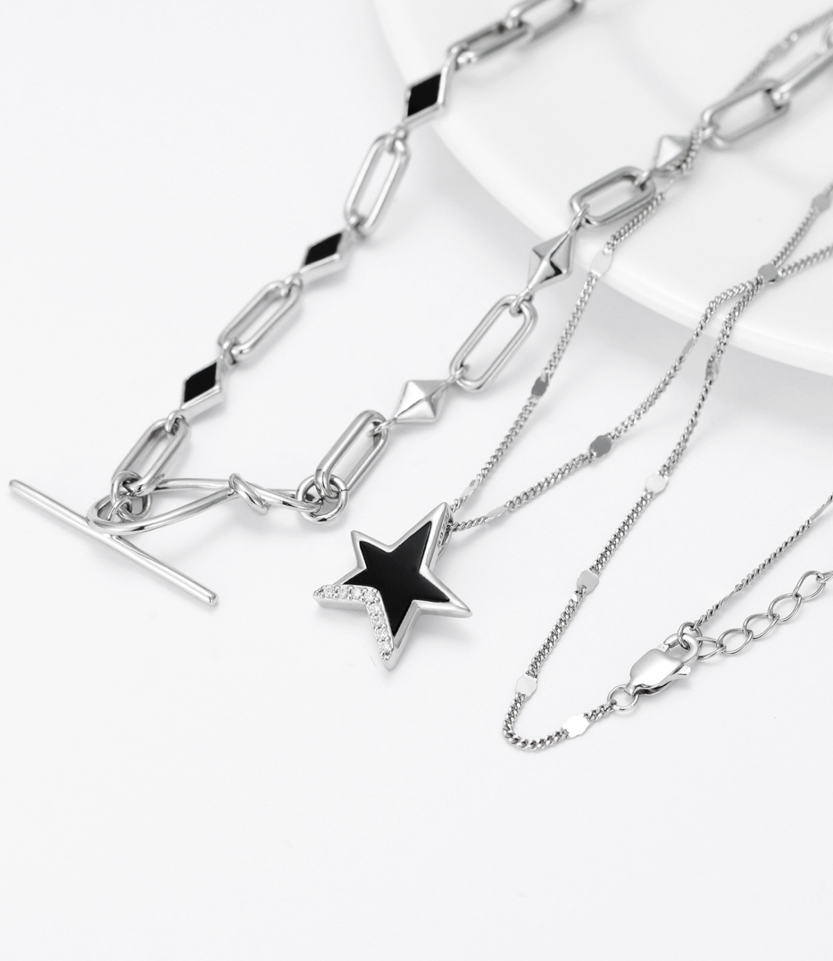 Collar de plata de ley con estrellas de ágata-7