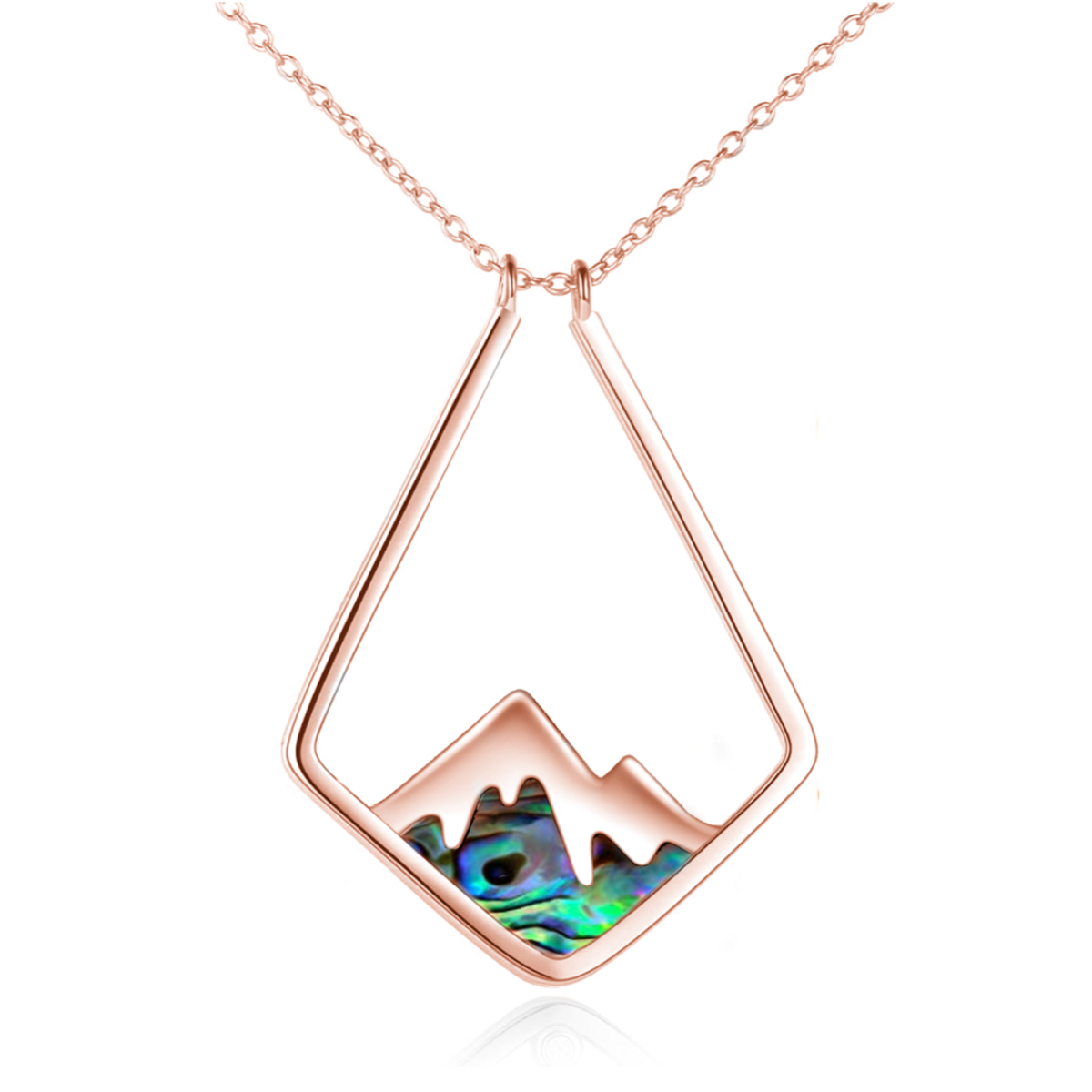 Sterling Silver with Rose Gold Plated Abalone Shellfish Mountains & Ring Holder Pendant Necklace-1