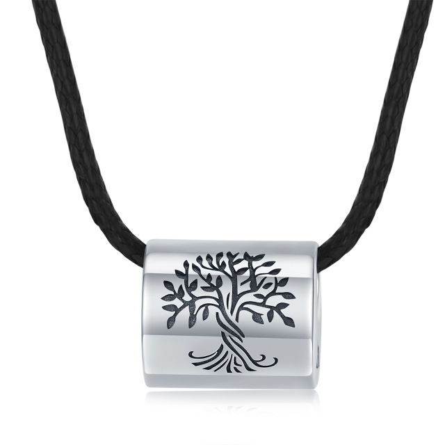 Sterling Silver Tree Of Life Cylindrical Bead Urn Necklace for Ashes-0