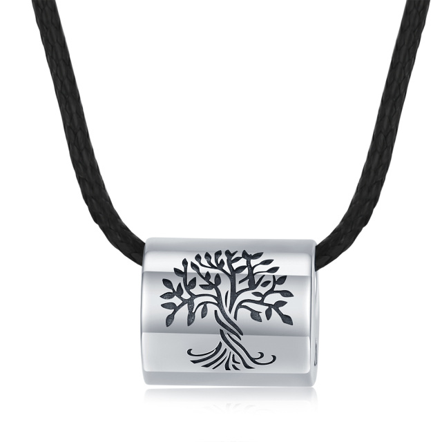 Collar de urna con cuentas cilíndricas del árbol de la vida de plata de ley para cenizas-0