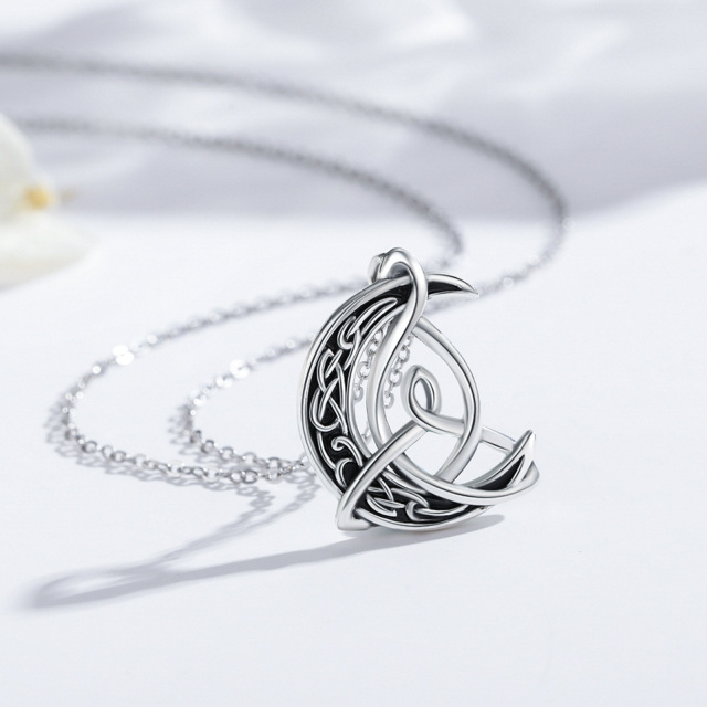 Sterling Silver Two-tone Celtic Knot & Moon Pendant Necklace-4