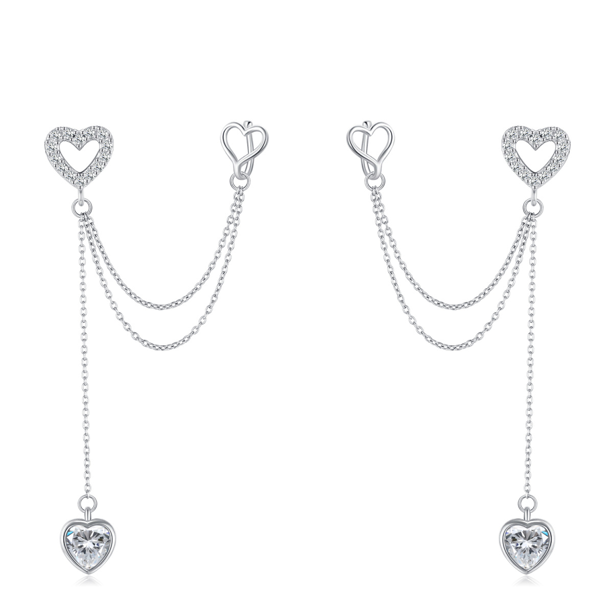 Boucles d'oreilles en argent sterling avec zircon en forme de coeur-1