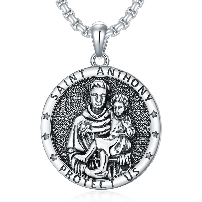 Collier avec pendentif en forme de pièce de monnaie de Saint-Antoine en argent sterling avec mot gravé pour homme