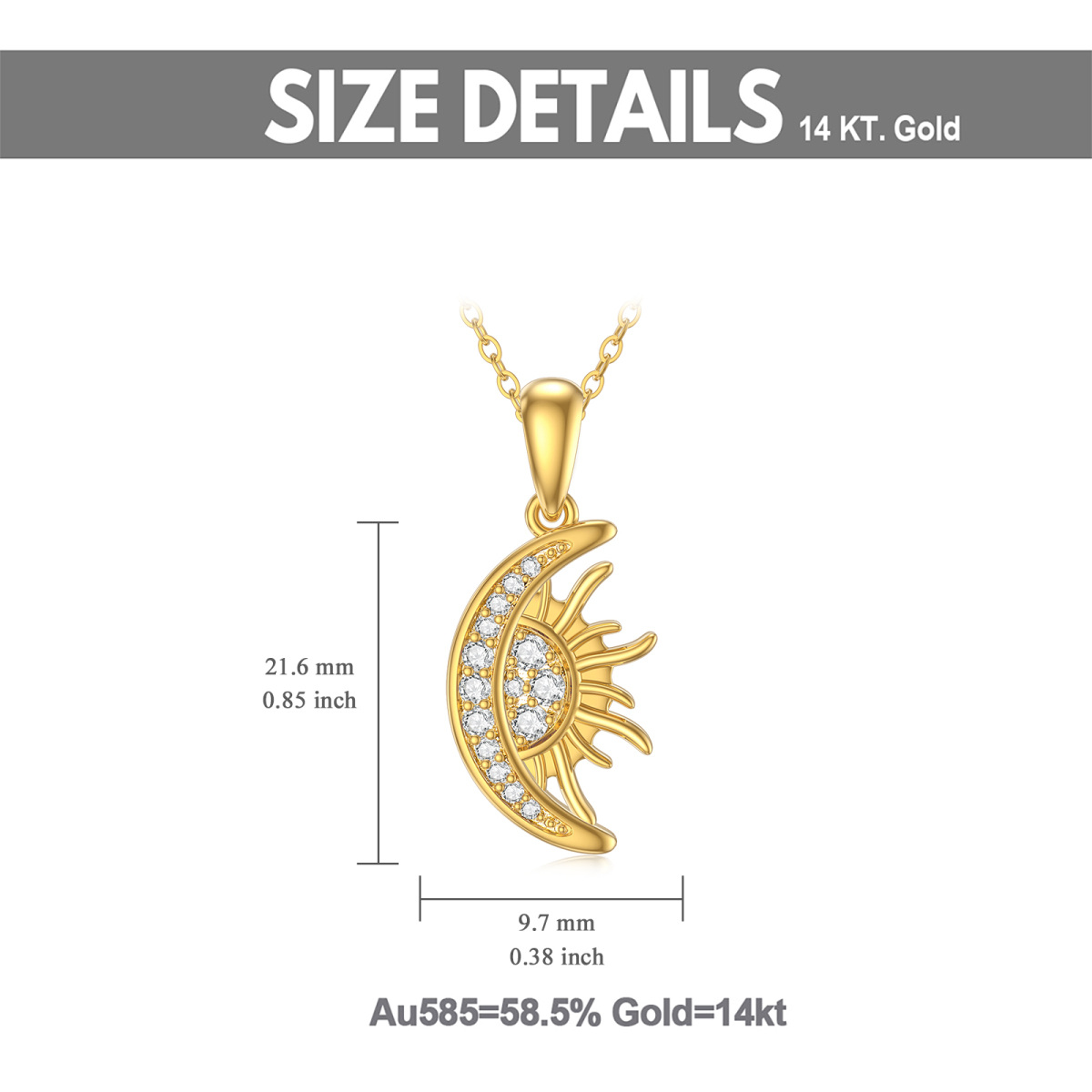 14K Gold Circular Shaped Cubic Zirconia Moon & Sun Pendant Necklace-5
