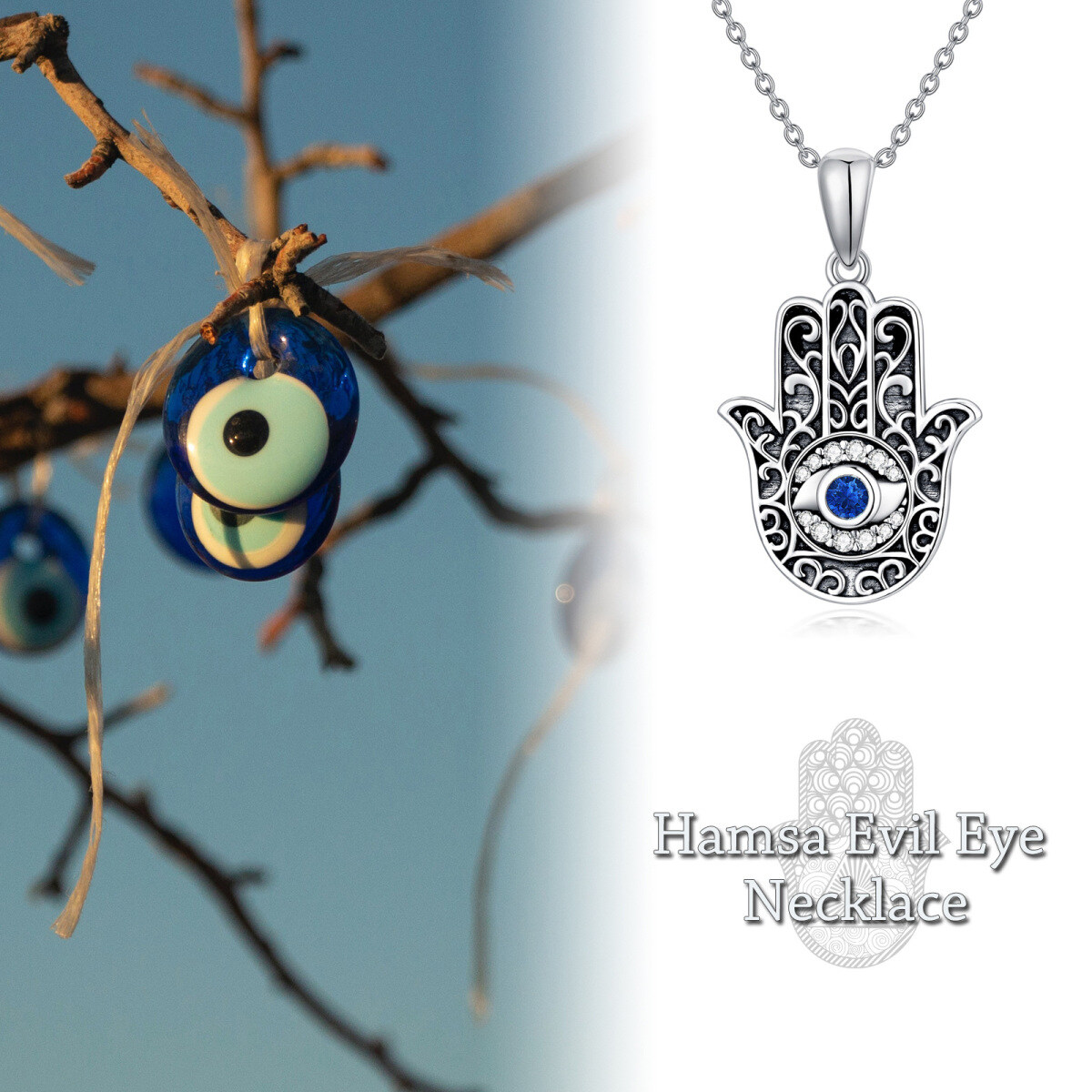 Sterling Silver Circular Shaped Crystal Hamsa Hand Pendant Necklace-6