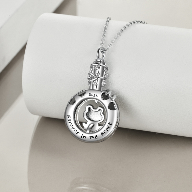 Sterling Silver Two-tone Crystal Frog Urn Necklace for Ashes with Engraved Word-3