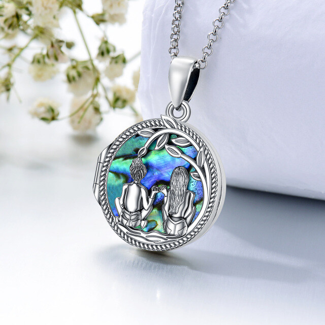 Sterling Silver Abalone Shellfish Sisters Personalized Photo Locket Necklace with Engraved Word-2