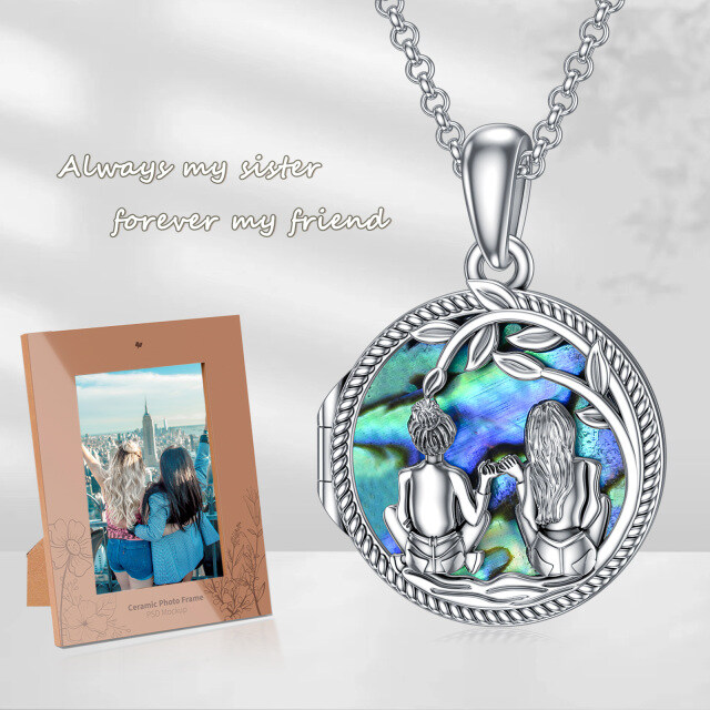 Sterling Silver Abalone Shellfish Sisters Personalized Photo Locket Necklace with Engraved Word-5