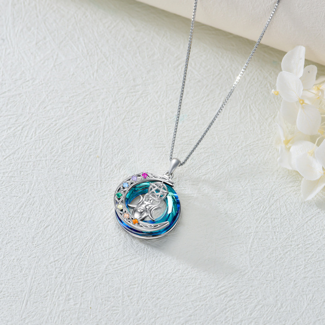 Sterling Silver Circular Shaped Chakras & Triple Moon Goddess Crystal Pendant Necklace-3
