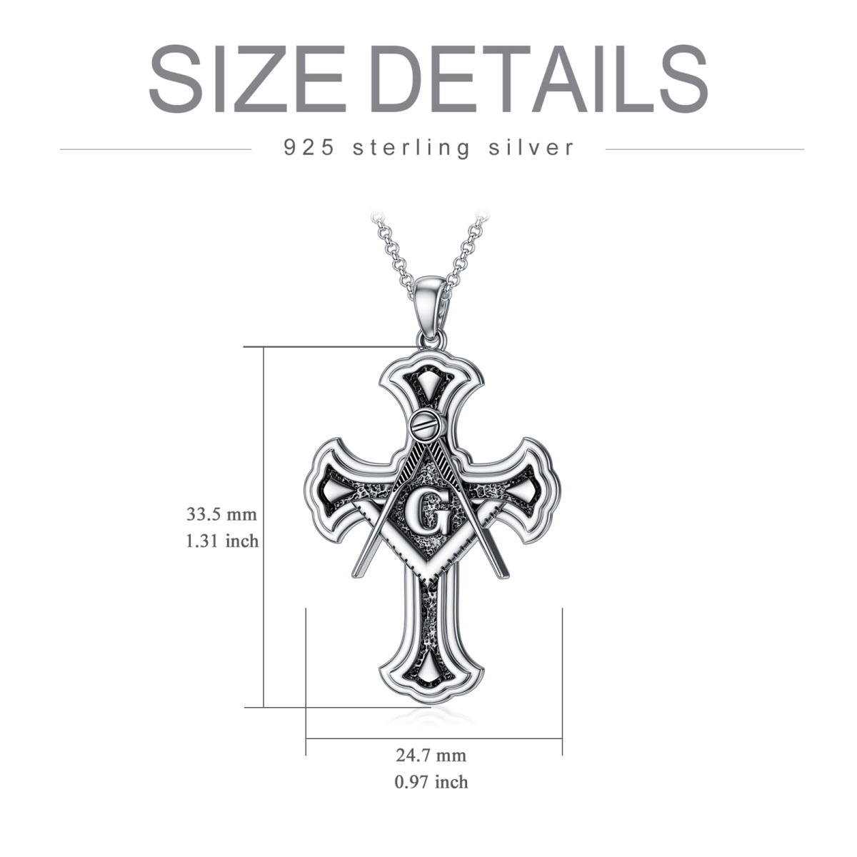 Sterling Silver Compass & Cross & Masonic Symbol Pendant Necklace for Men-6