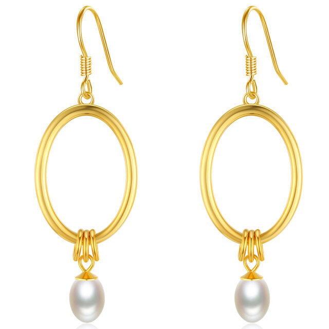 Sterling Silver with Yellow Gold Plated Oval Pearl Oval Shaped Drop Earrings-0