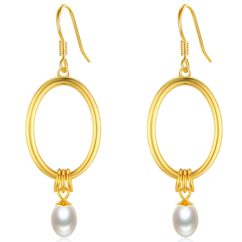 Sterling Silver with Yellow Gold Plated Oval Pearl Oval Shaped Drop Earrings
