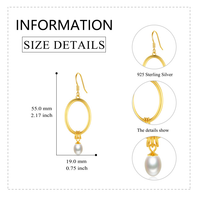 Sterling Silver with Yellow Gold Plated Oval Pearl Oval Shaped Drop Earrings-4