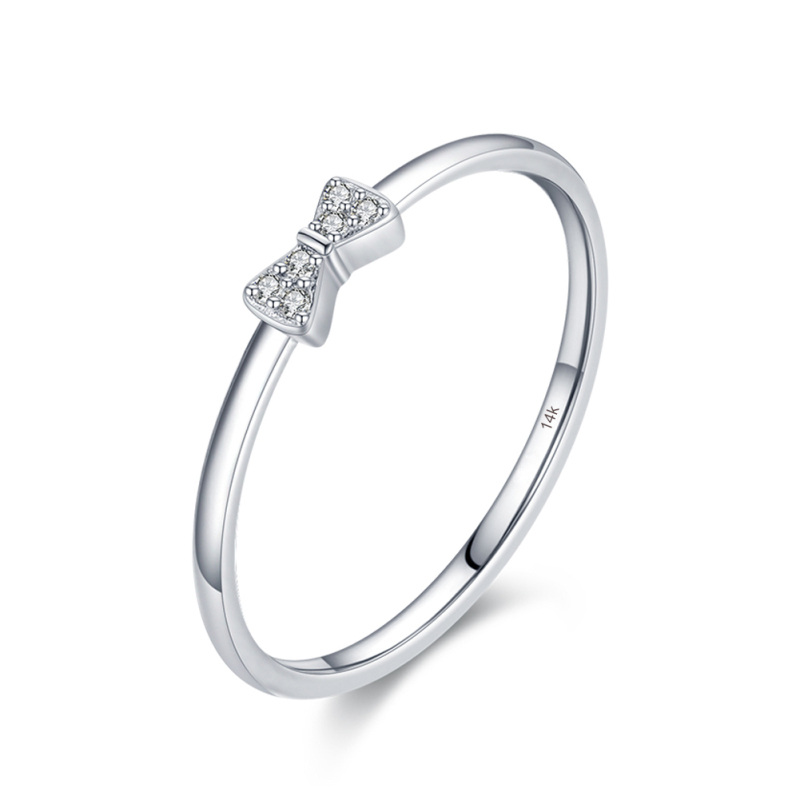 14K White Gold Circular Shaped Lab Created Diamond Bow Ring