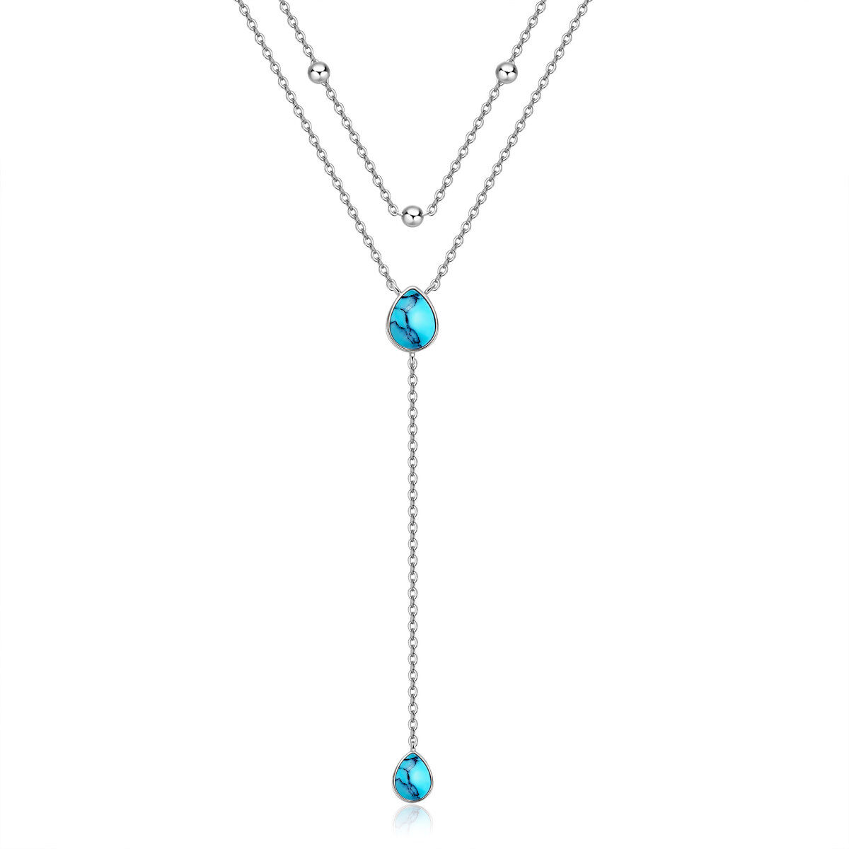 Sterling Silver Pear Shaped Turquoise Drop Shape Layered Necklace-1