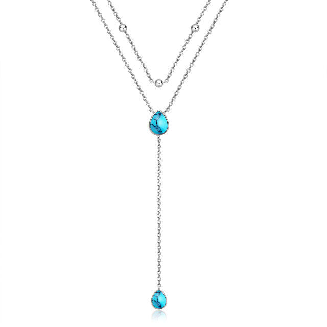 Sterling Silver Pear Shaped Turquoise Drop Shape Layered Necklace-0