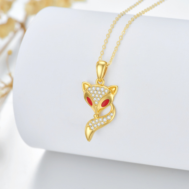 14K Gold Cubic Zirconia Fox Pendant Necklace-4