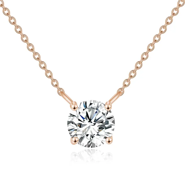 Colar com pendente Moissanite em forma circular em ouro rosa de 14K-0