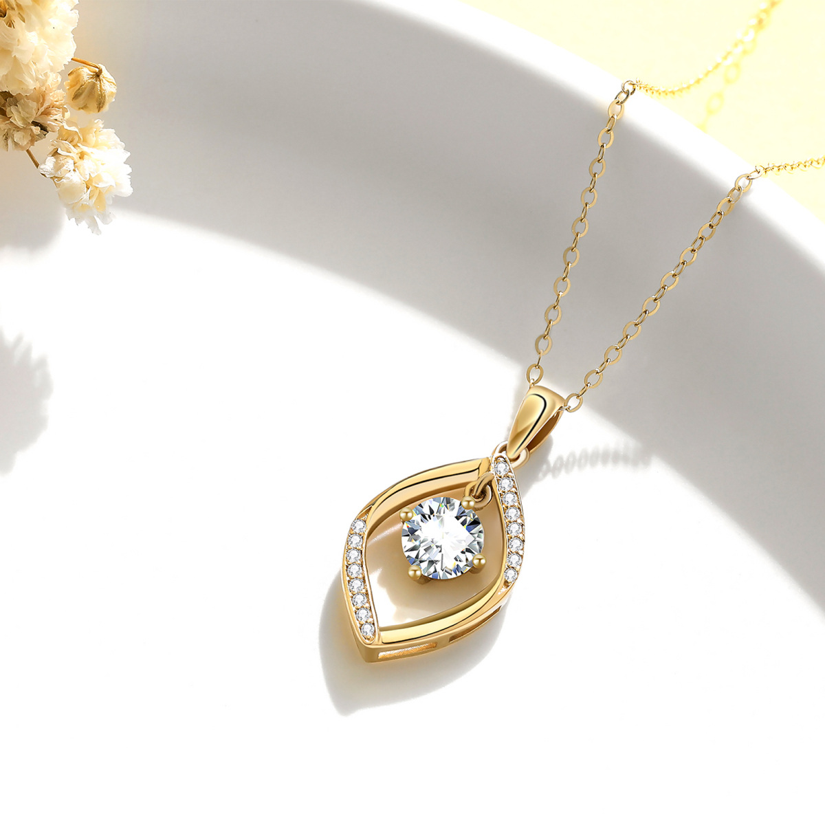 14K Gold Moissanite Oval Shaped Pendant Necklace-2