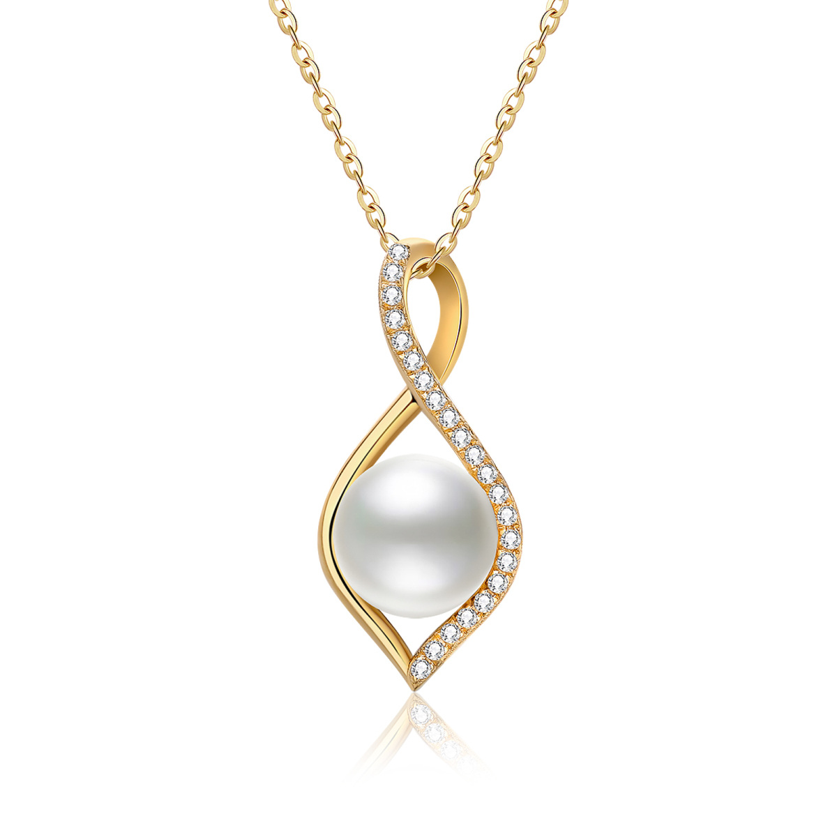 Collier pendentif symbole infini en or 14K Moissanite et perle-1