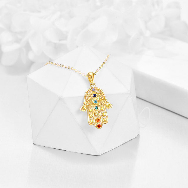 14K Gold Cubic Zirconia Hand Of Fatima Pendant Necklace-3